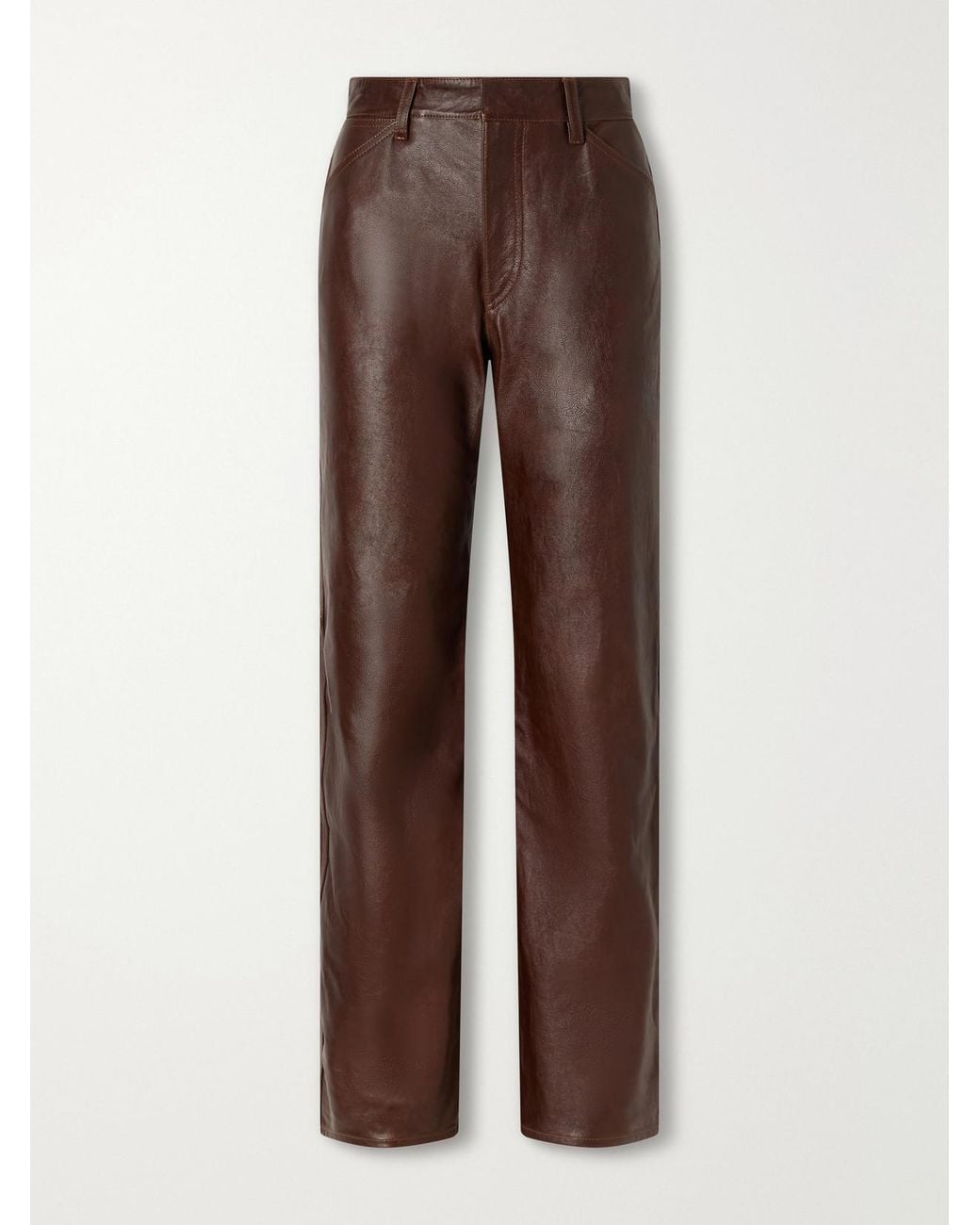 Lemaire Brown Textured-Leather Straight-Leg Pants