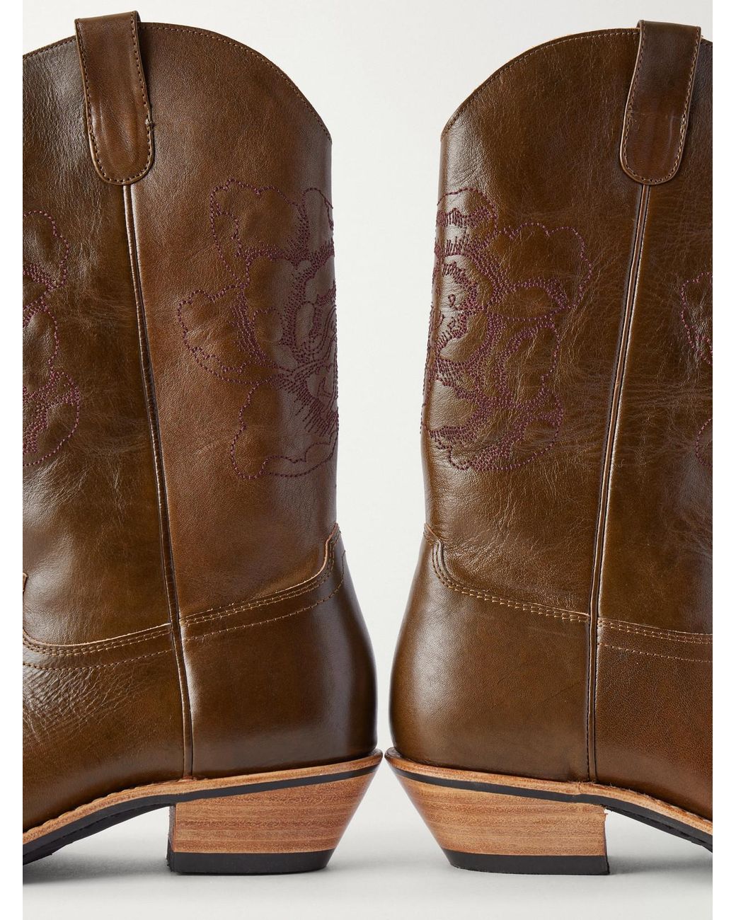 Our Legacy Brown Floral Consultant Croc-Effect Trimmed Leather Ankle Boots