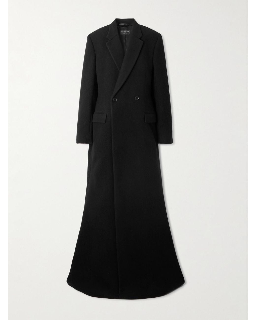 Balenciaga Black Double-Breasted Brushed Wool-Blend Coat