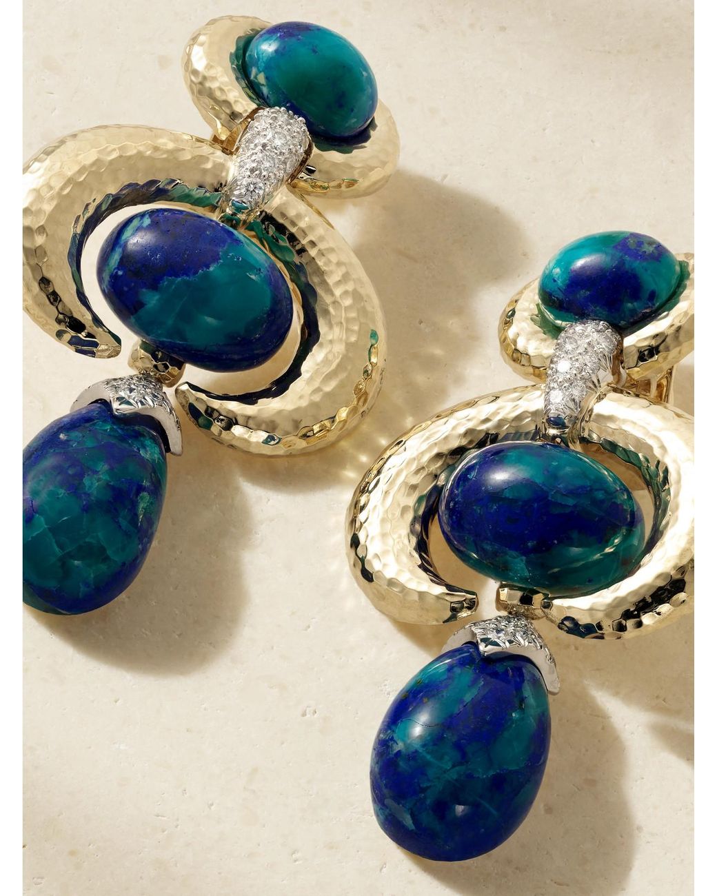 David Webb Blue Double Crescent 18-Karat And Platinum, Diamond And Azurmalachite Earrings