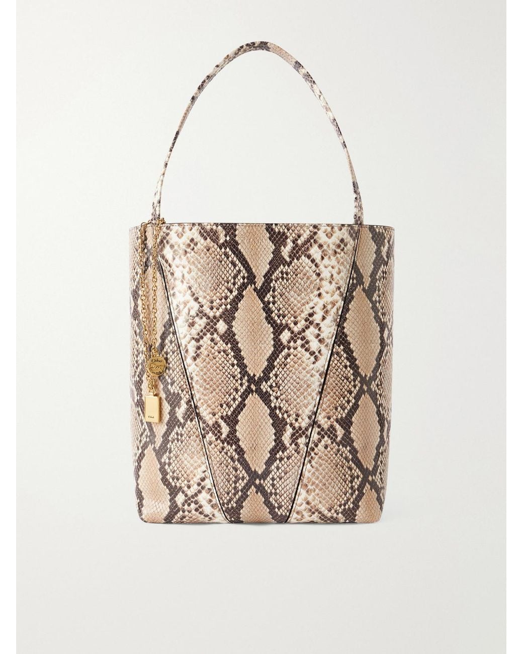 Chloé Natural Spin Embellished Snake-Effect Leather Tote Bag