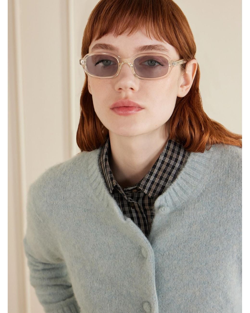 Prada Natural Rectangular-Frame Acetate Sunglasses