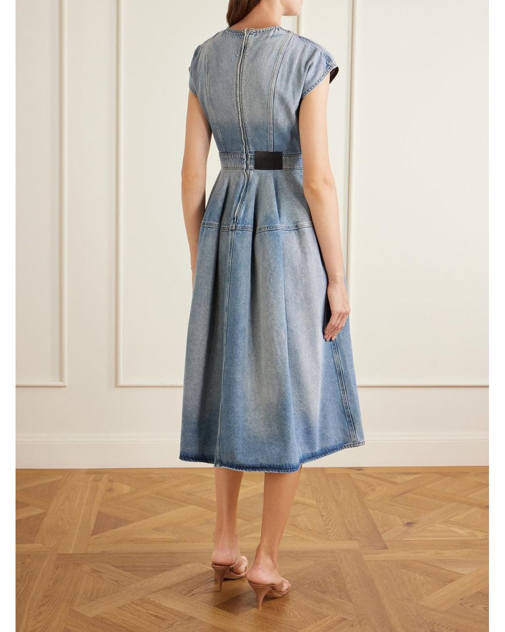 Erdem Blue Floral-Appliquéd Denim Midi Dress