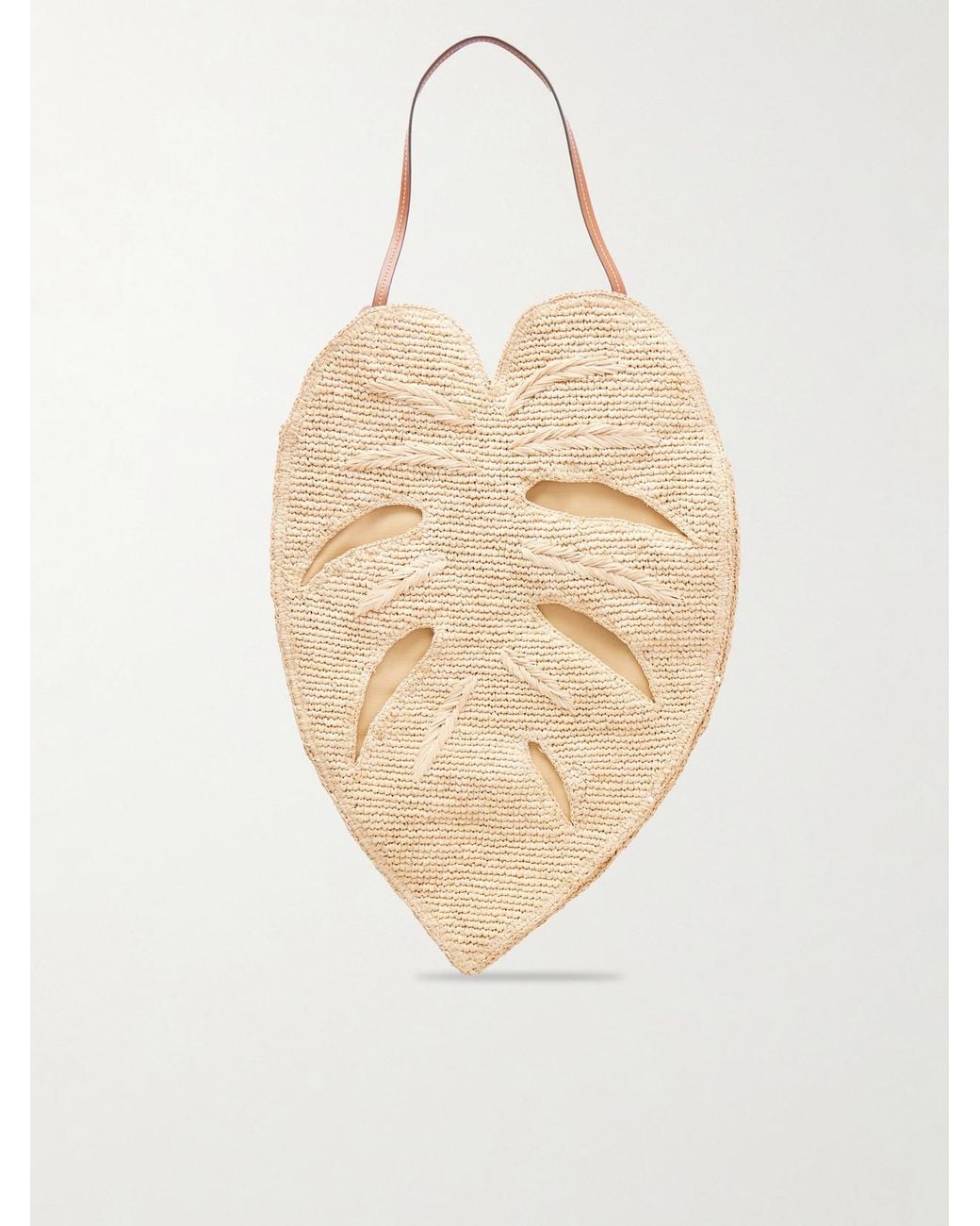 Staud White Palm Leather-Trimmed Raffia Tote