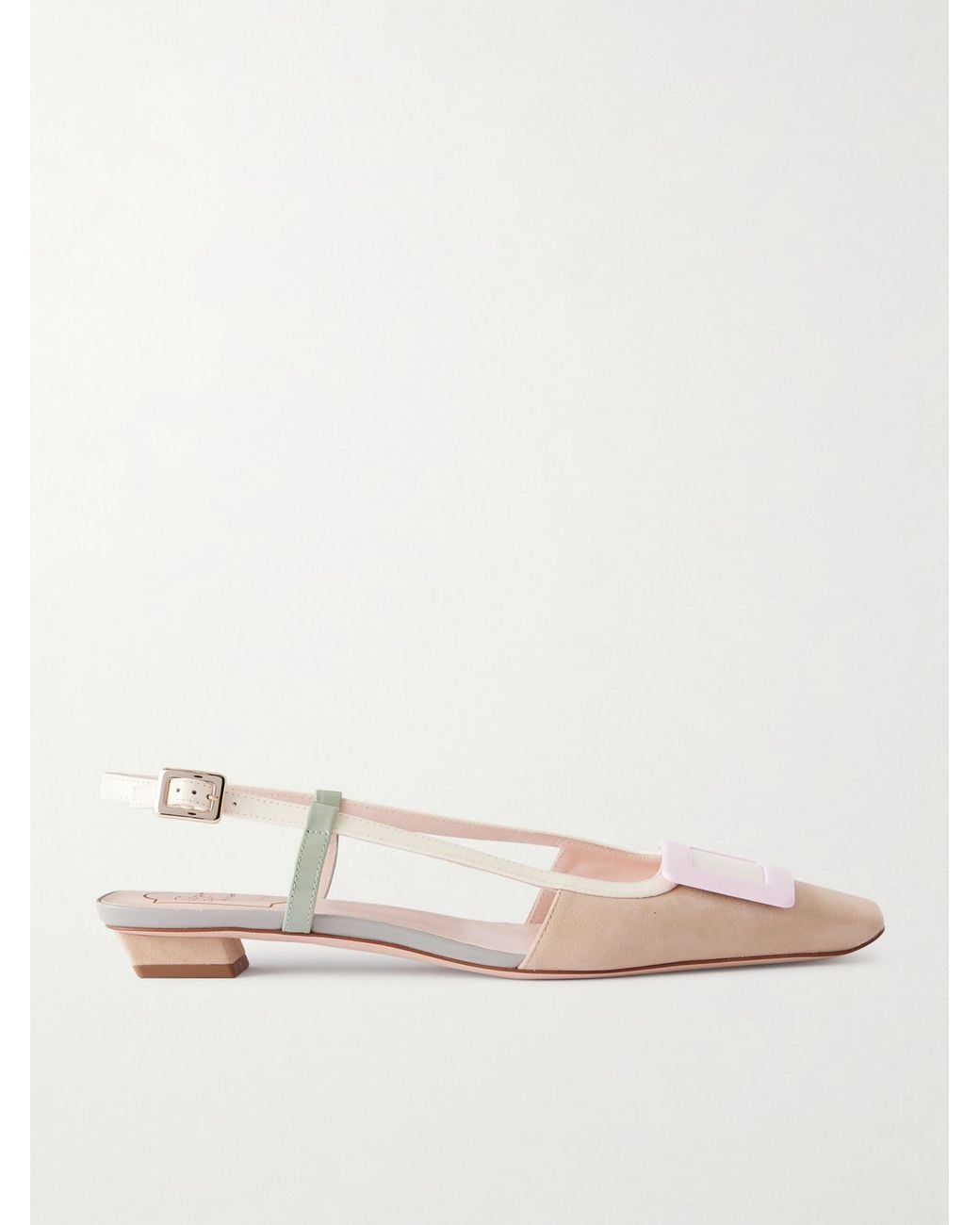 Roger Vivier Natural Belle Vivier 20 Buckled Leather-Trimmed Suede Ballet Flats