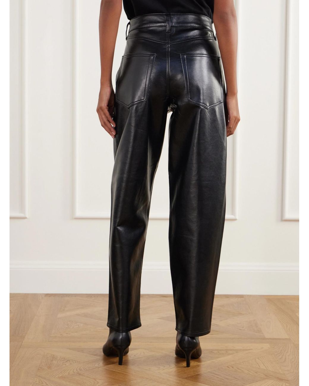 Agolde Black Nate Leather-Blend Tapered Pants
