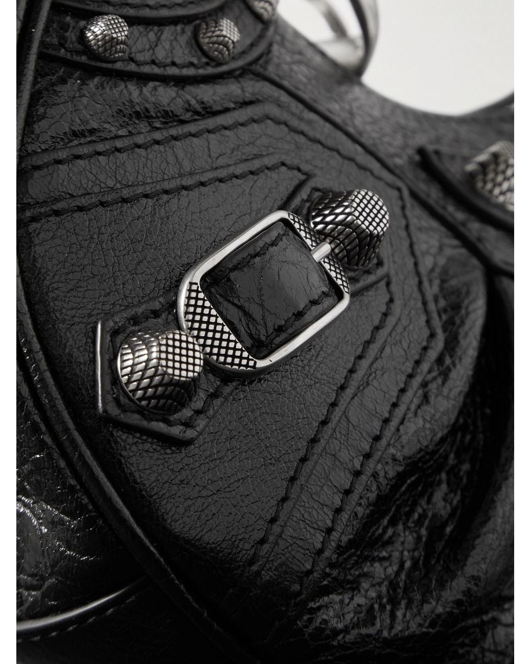 Balenciaga Black Le Cagole Xs Studded Crinkled-Leather Shoulder Bag