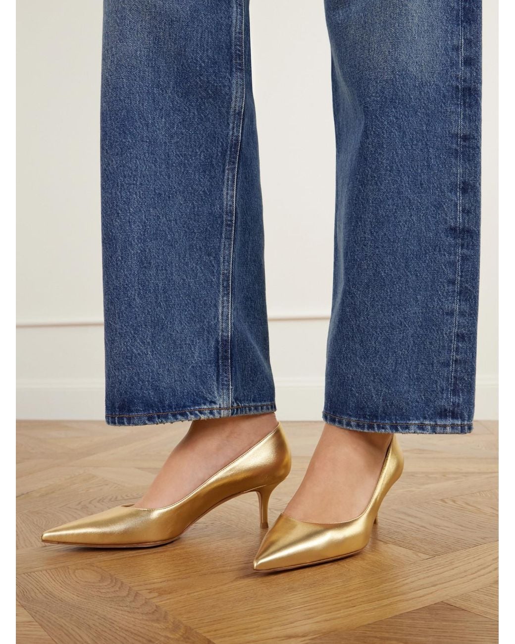 Gianvito Rossi Natural Gianvito 55 Metallic Leather Pumps