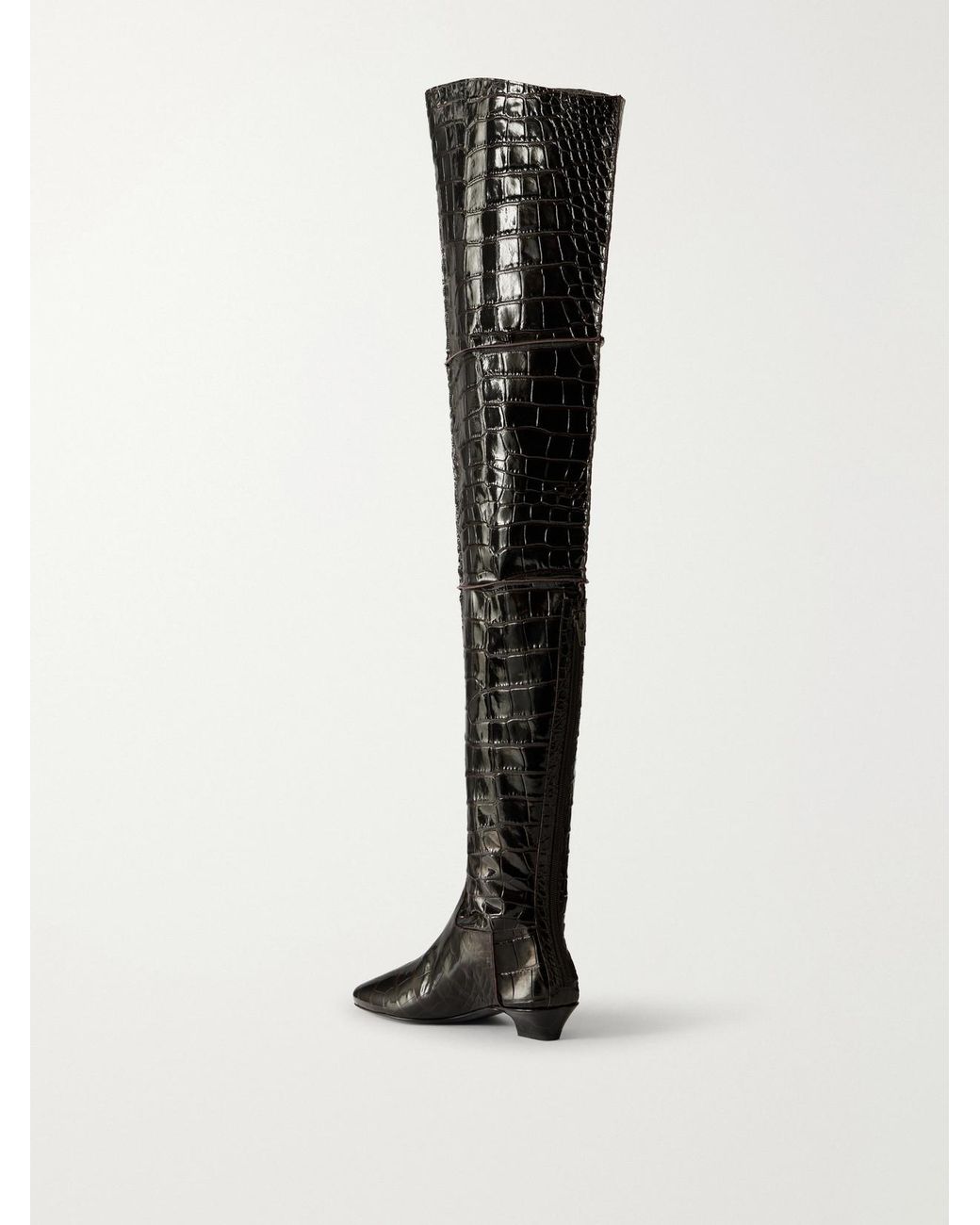 Magda Butrym Black Paneled Croc-Effect Leather Over-The-Knee Boots