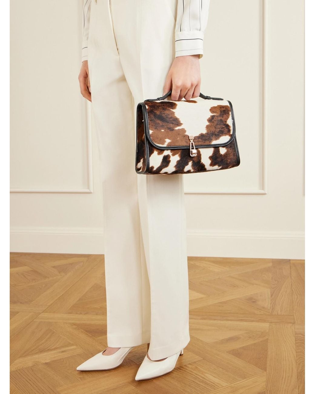 Gabriela Hearst Brown Leonora Medium Cow-Print Calf Hair Top-Handle Bag