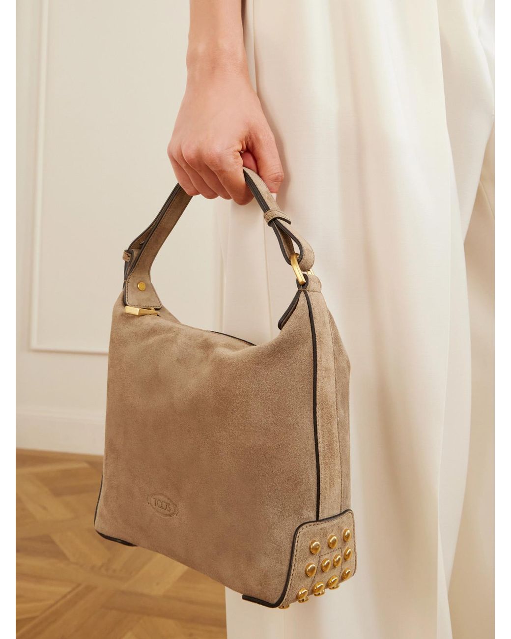 Tod's Natural Sacca Mini Suede Shoulder Bag