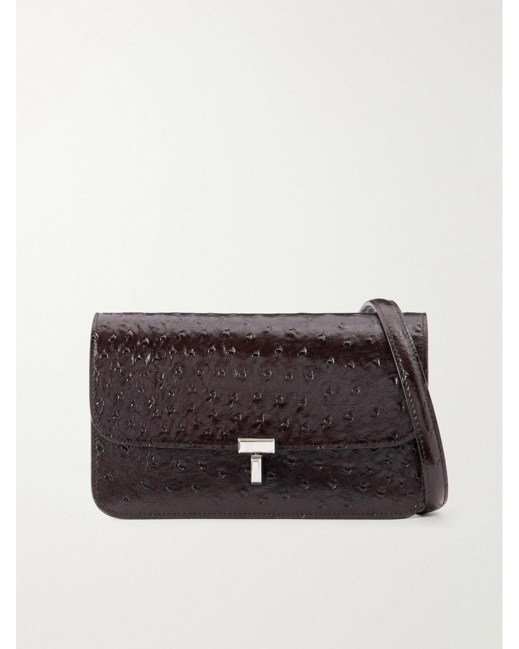 Totême Red T-Lock Ostrich-Effect Leather Shoulder Bag