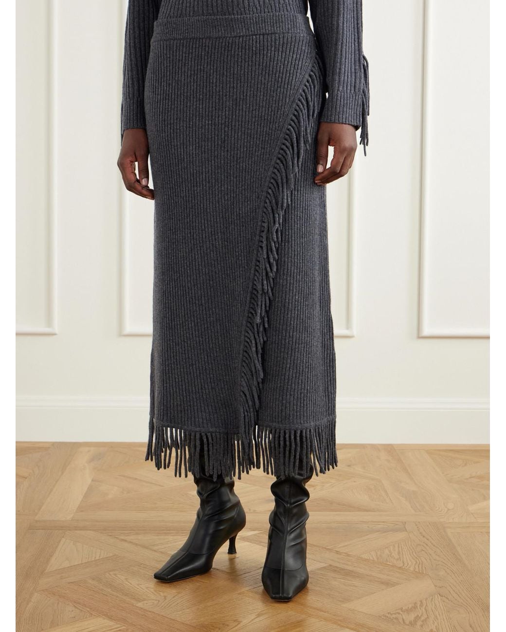 Jonathan Simkhai Gray Casey Draped Wool And Cashmere-Blend Skirt