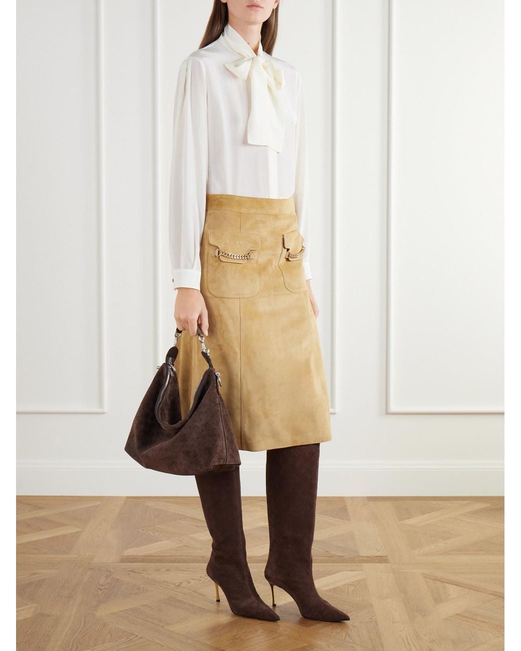 Gucci Brown Brera Web-Trimmed Perforated Suede Shoulder Bag