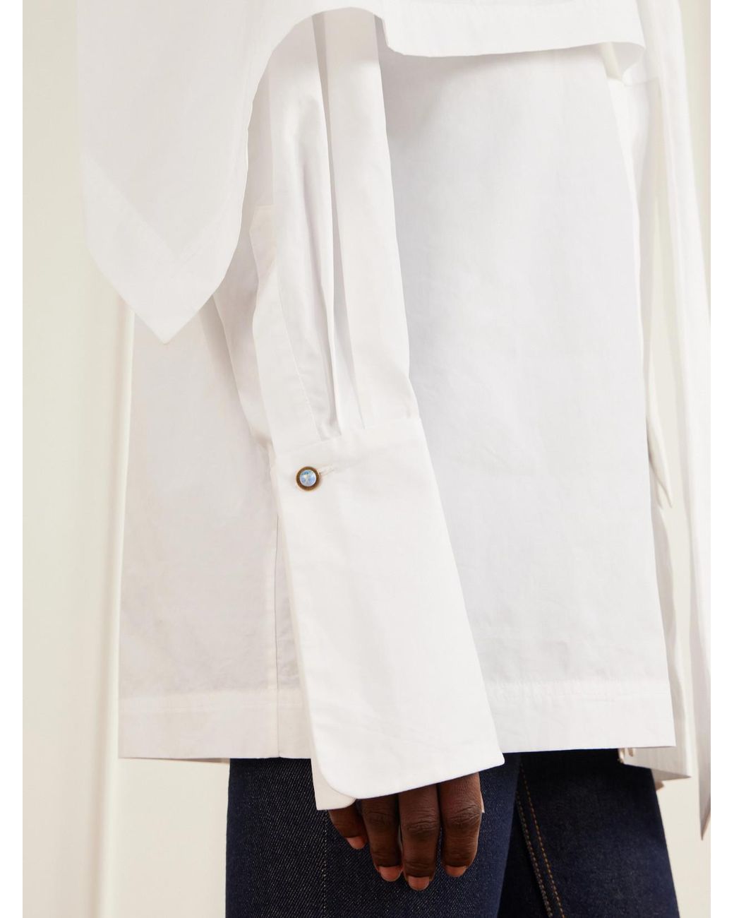 Zimmermann White Clash Tie-Detailed Asymmetric Cotton-Poplin Shirt