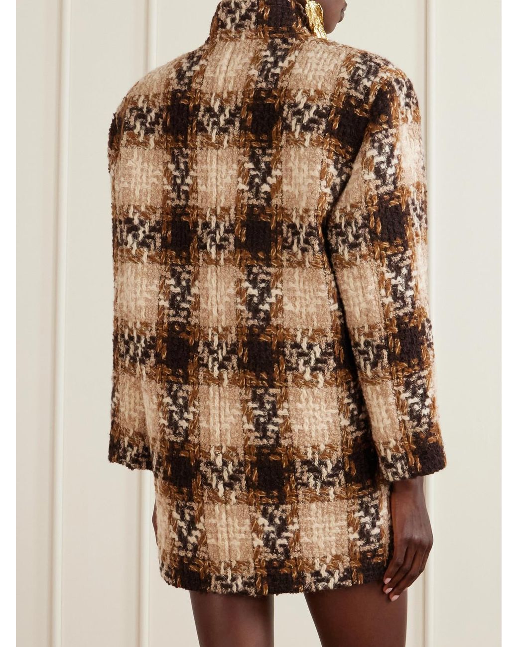 Saint Laurent Brown Checked Wool-Blend Tweed Jacket