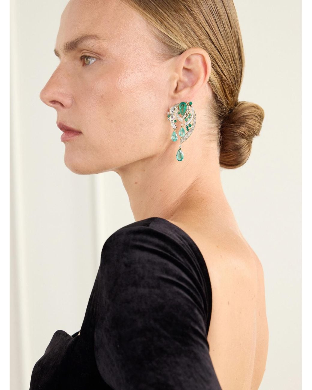 ANANYA Natural Mogra 18-Karat, Diamond, Emerald And Mother-Of-Pearl Earrings