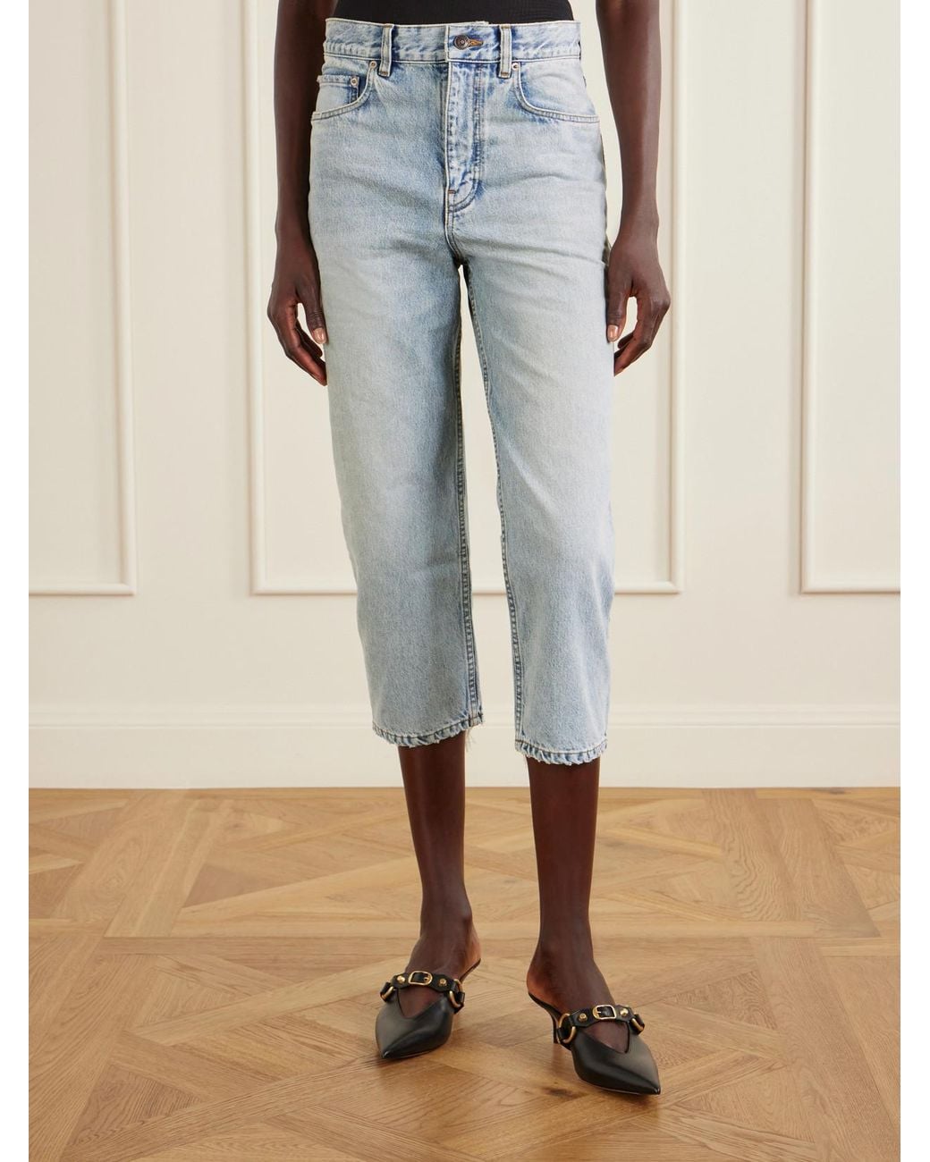 Balenciaga Blue Jackie Mid-Rise Straight-Leg Capri Jeans
