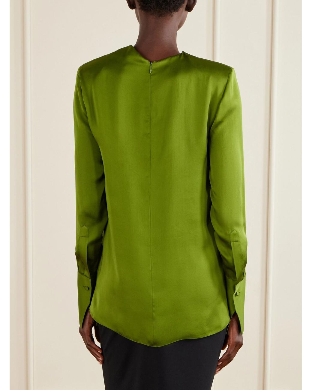 Tom Ford Green Draped Silk-Georgette Blouse