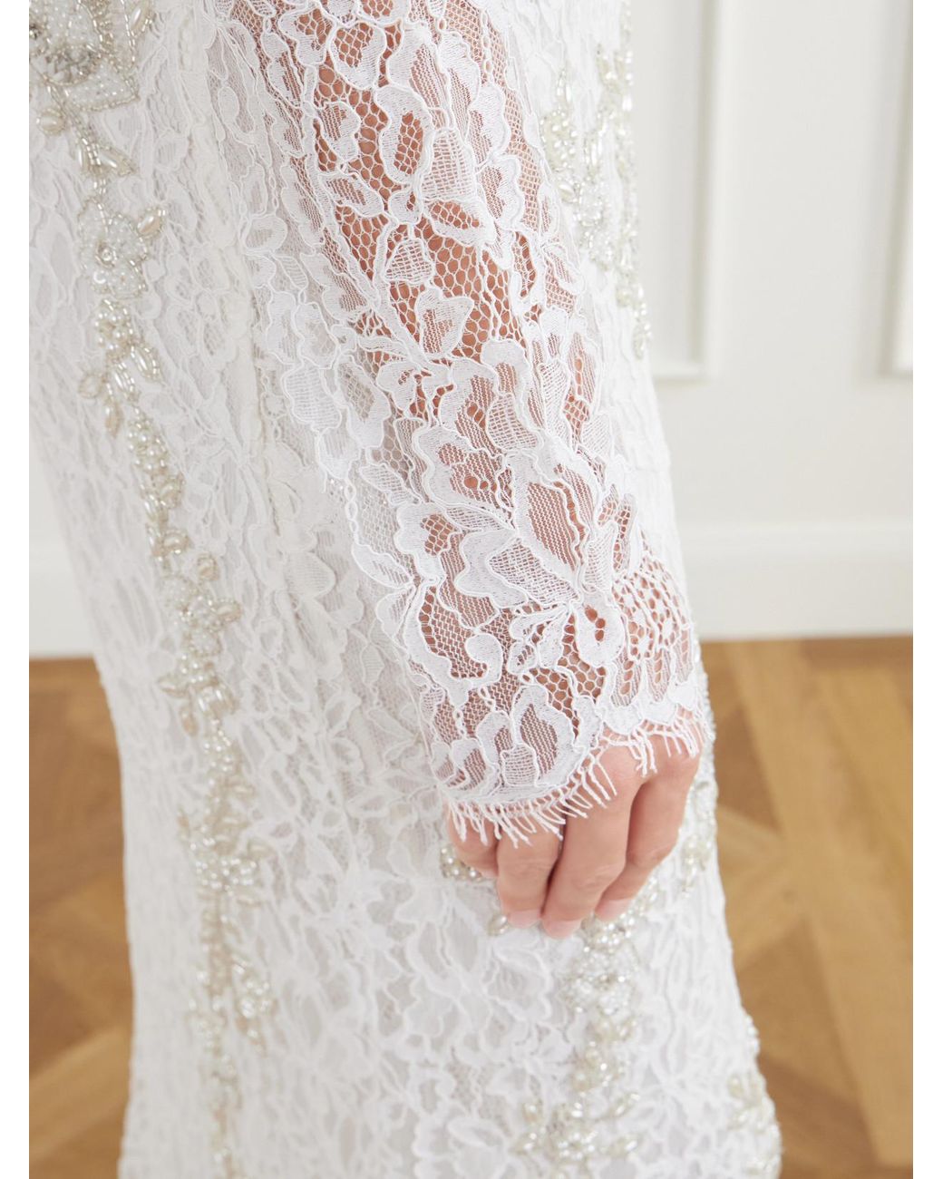 Clio Peppiatt White Sylvia Bead-Embellished Floral-Lace Gown
