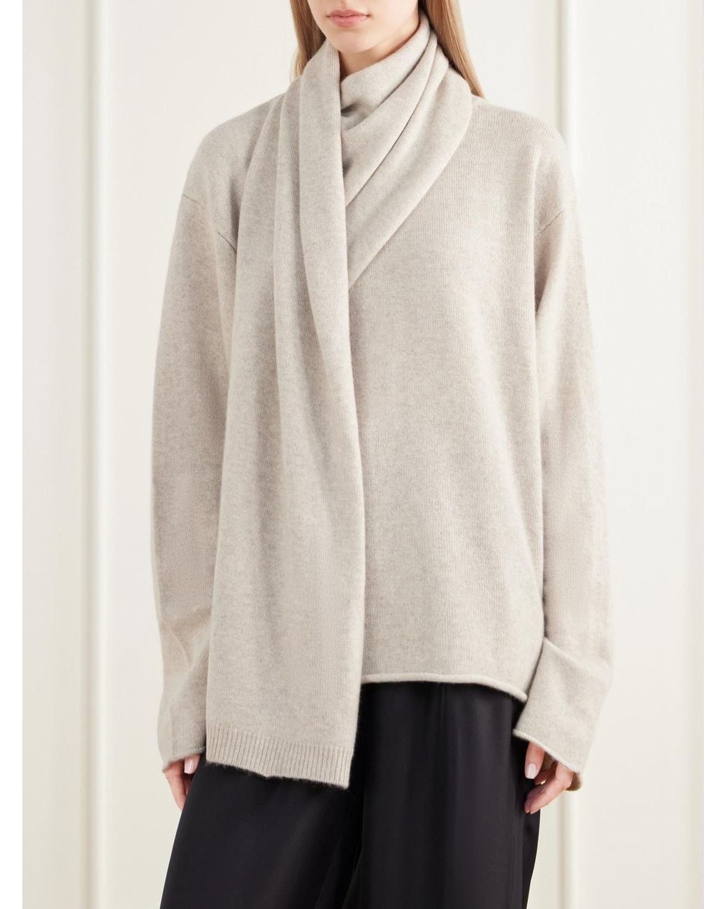 Loulou de Saison Natural Frances Scarf-Detailed Cashmere Sweater