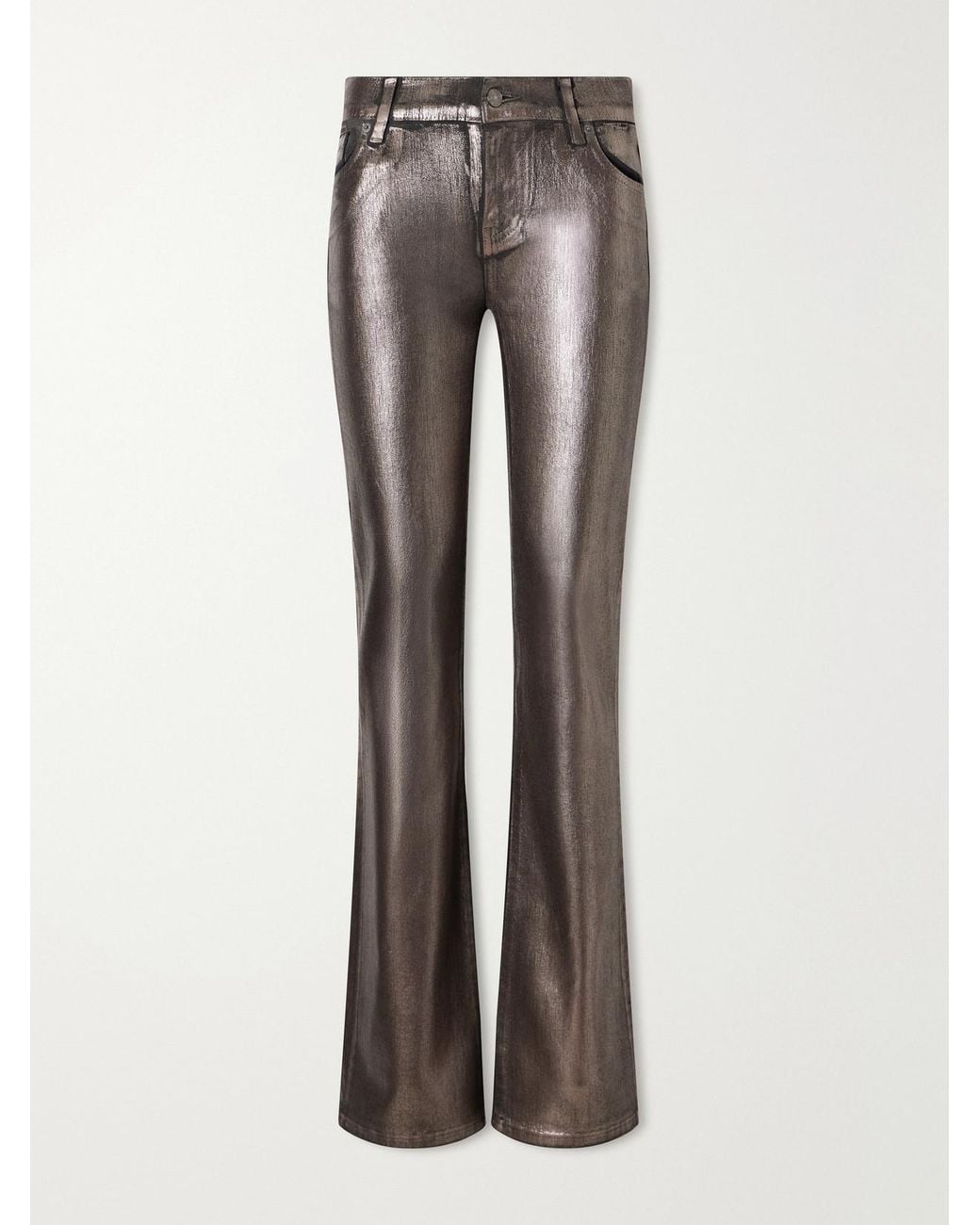 FRAME Gray The Coated Rodeo Low-Rise Flared Jeans