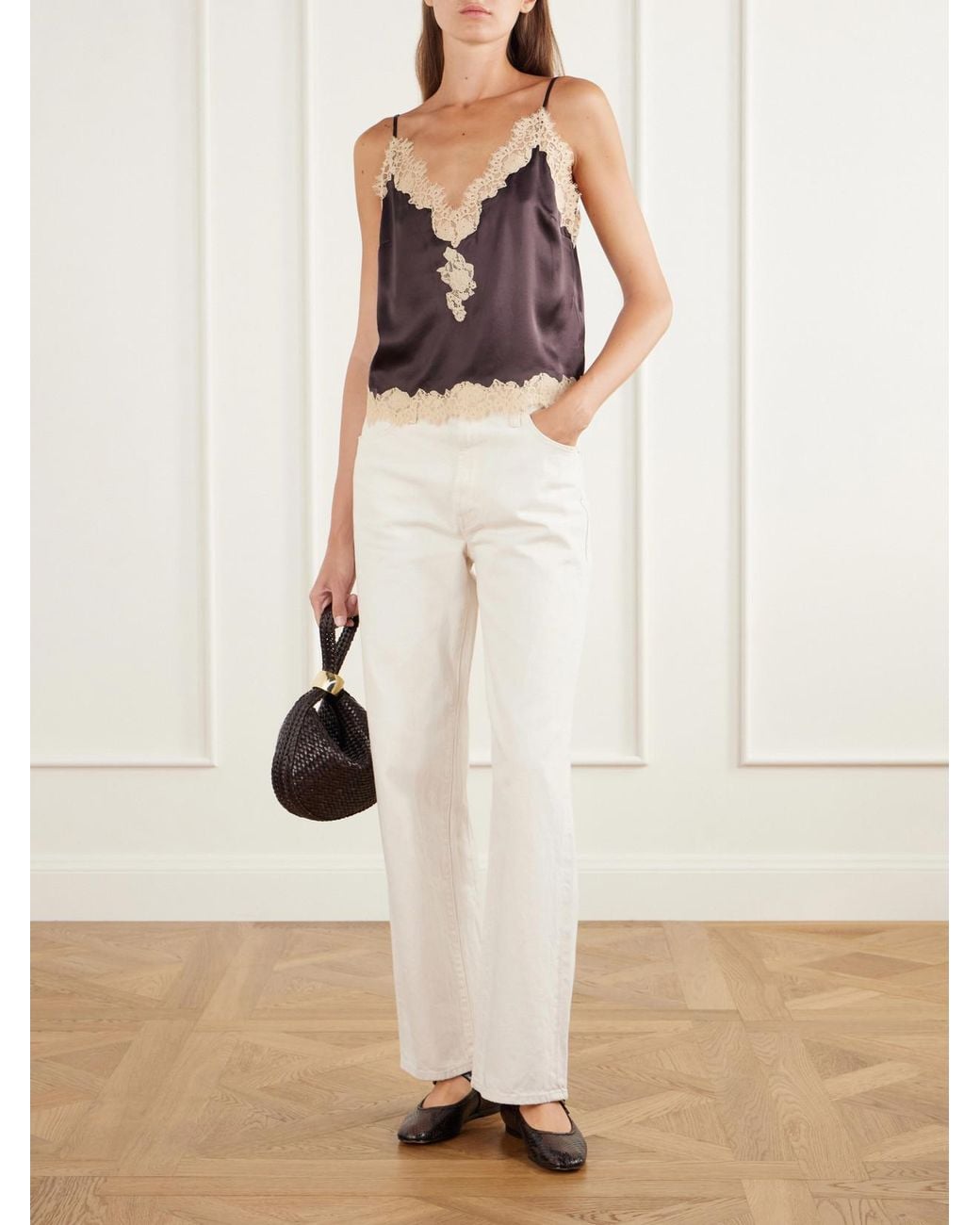 Doen Purple Kira Lace-Trimmed Silk-Satin Cami