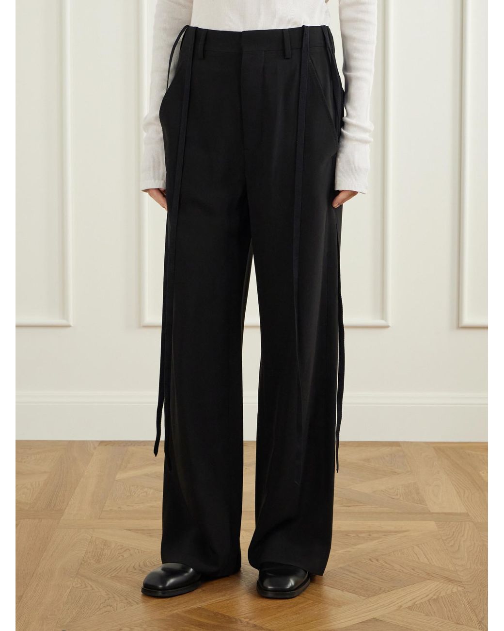 Ann Demeulemeester Black Anneke Ribbon-Detailed Jersey Wide-Leg Pants