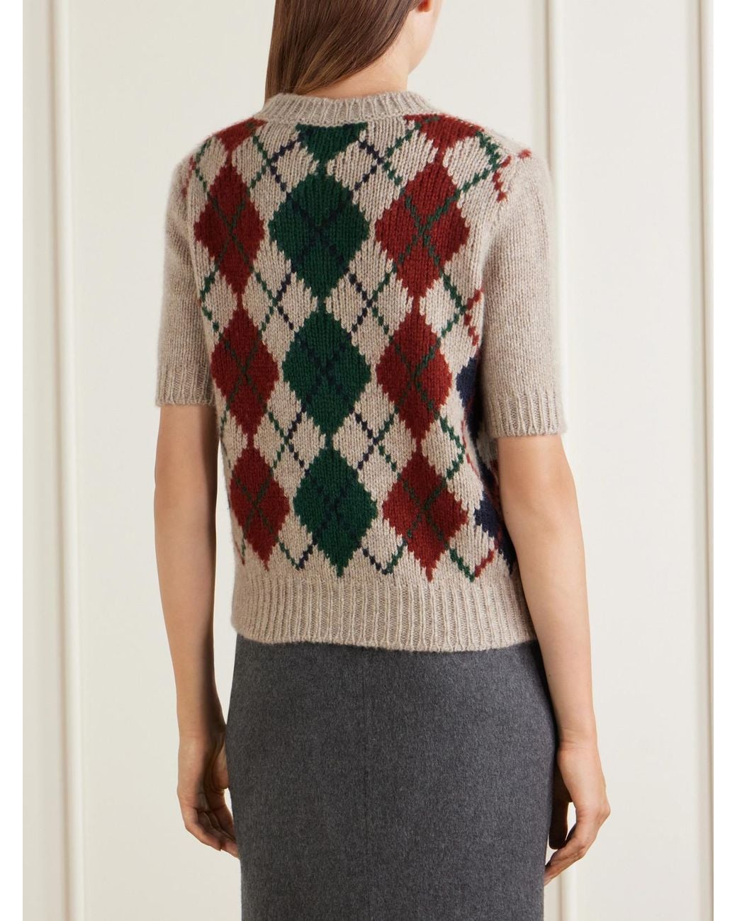 Khaite Natural Lisa Checked Embroidered Wool And Mohair-Blend Sweater
