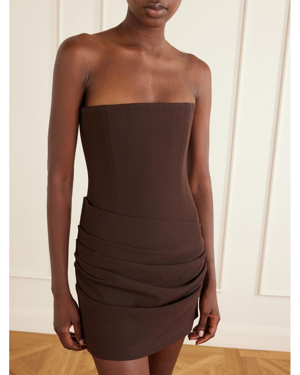 Alex Perry Brown Strapless Draped Crepe Mini Dress