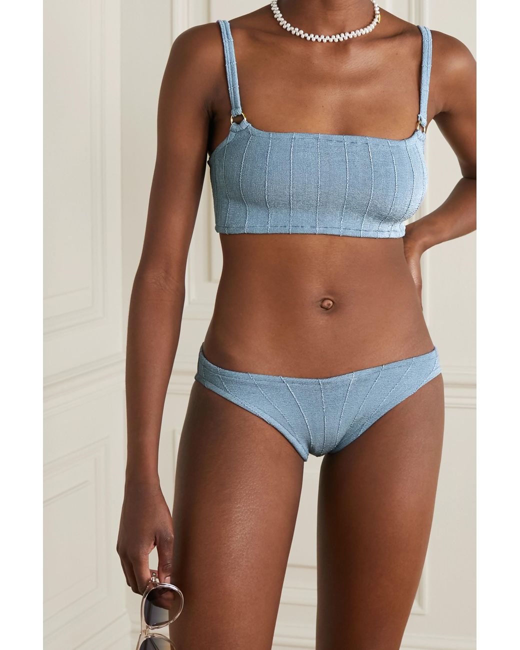 Hunza G + Net Sustain Eunice Nile Ribbed Bikini in Blue