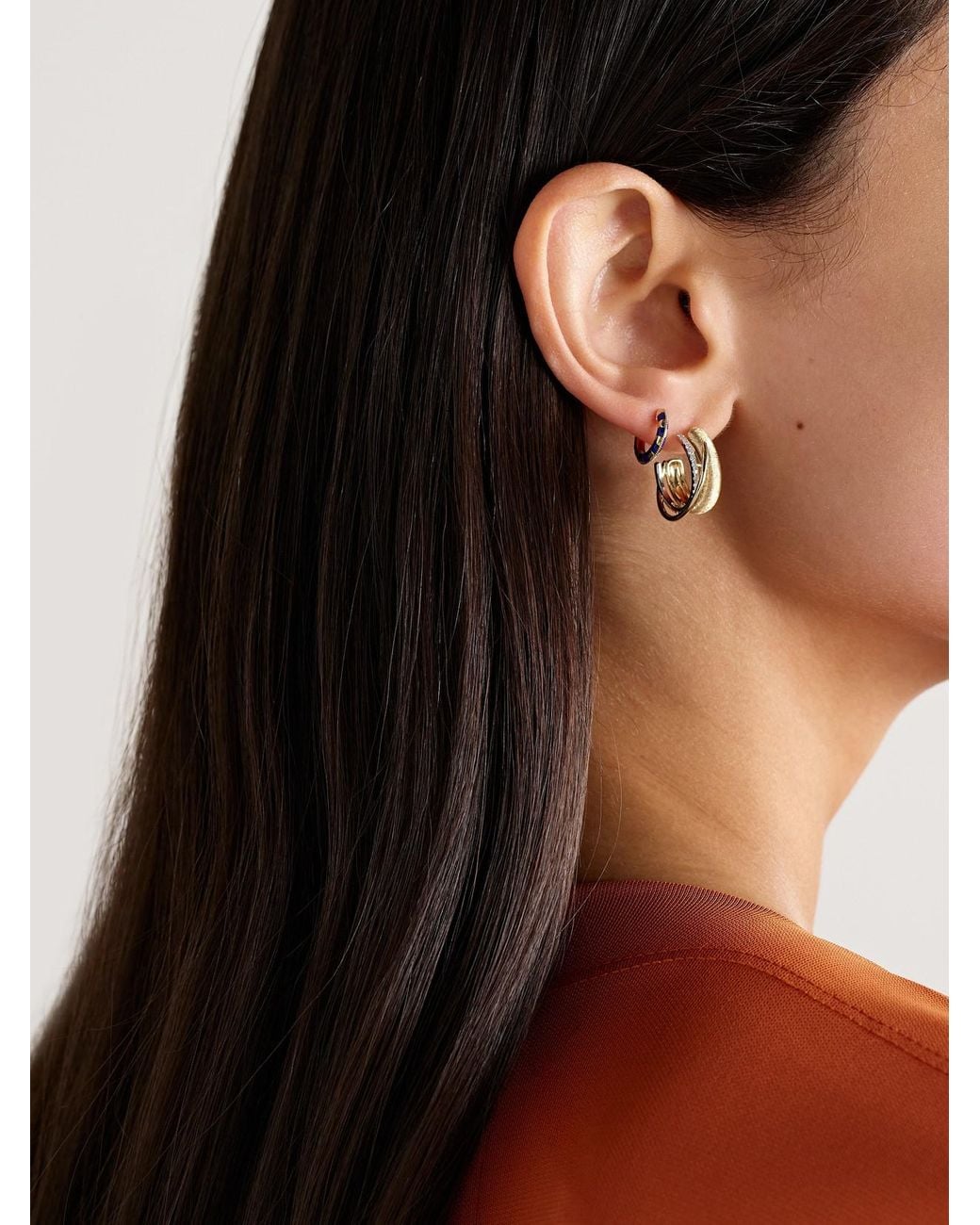 Yvonne Léon Natural 9-Karat And Diamond Hoop Earrings