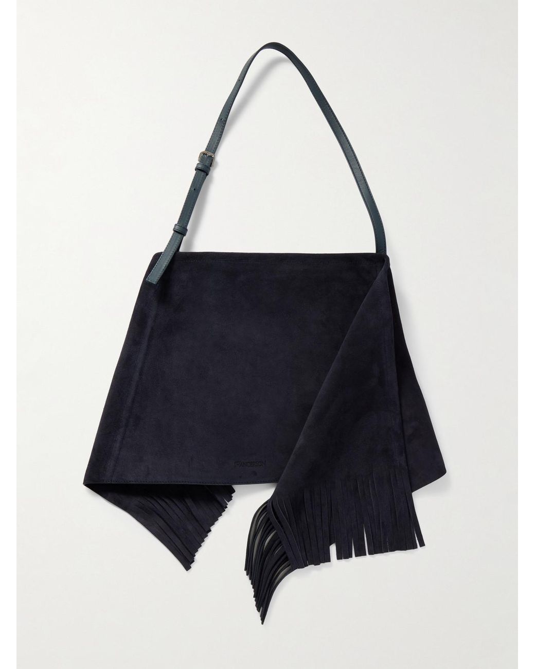 JW Anderson Scarf Fringed Leather-Trimmed Suede Shoulder Bag JW Anderson Scarf Fringed Leather-Trimmed Suede Shoulder Bag