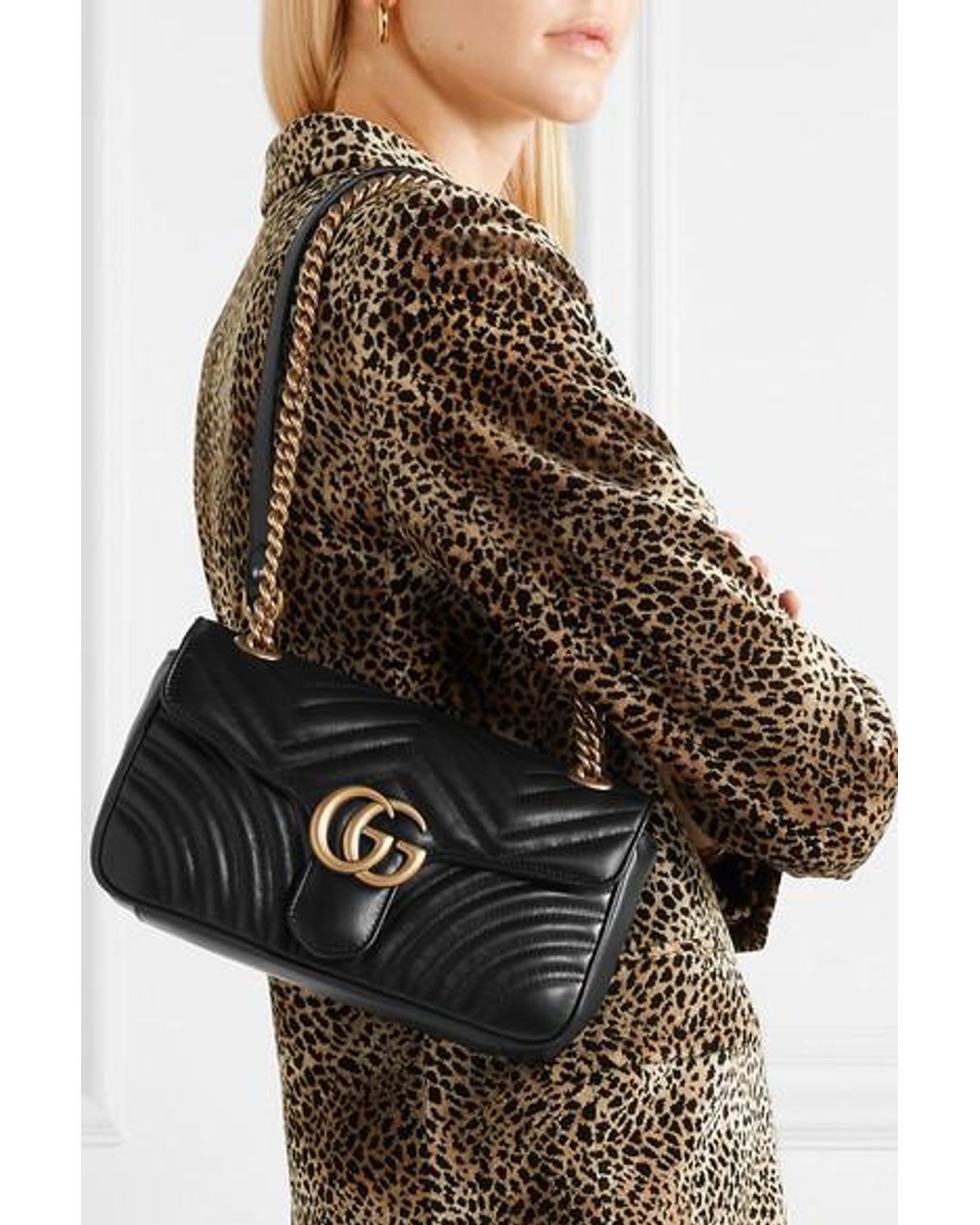 Gucci Shoulder Bag Gg Marmont Small Size In Matelassè Leather Worked With  Chevron Pattern And Heart On The Back in Black | Lyst
