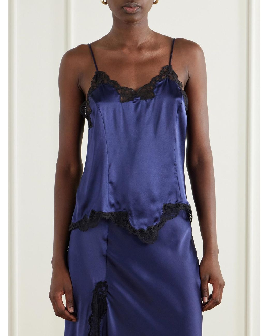 Isabel Marant Blue Amael Lace-Trimmed Stretch-Silk Satin Cami
