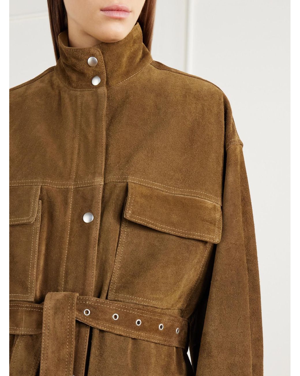 Arma Brown Delore Belted Paneled Suede Jacket