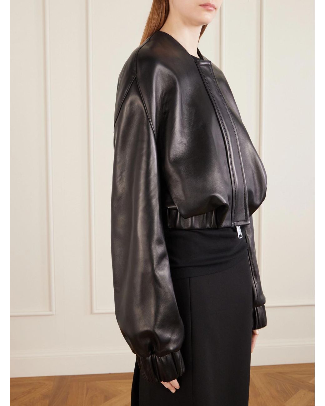 Khaite Black Cordan Cropped Leather Jacket