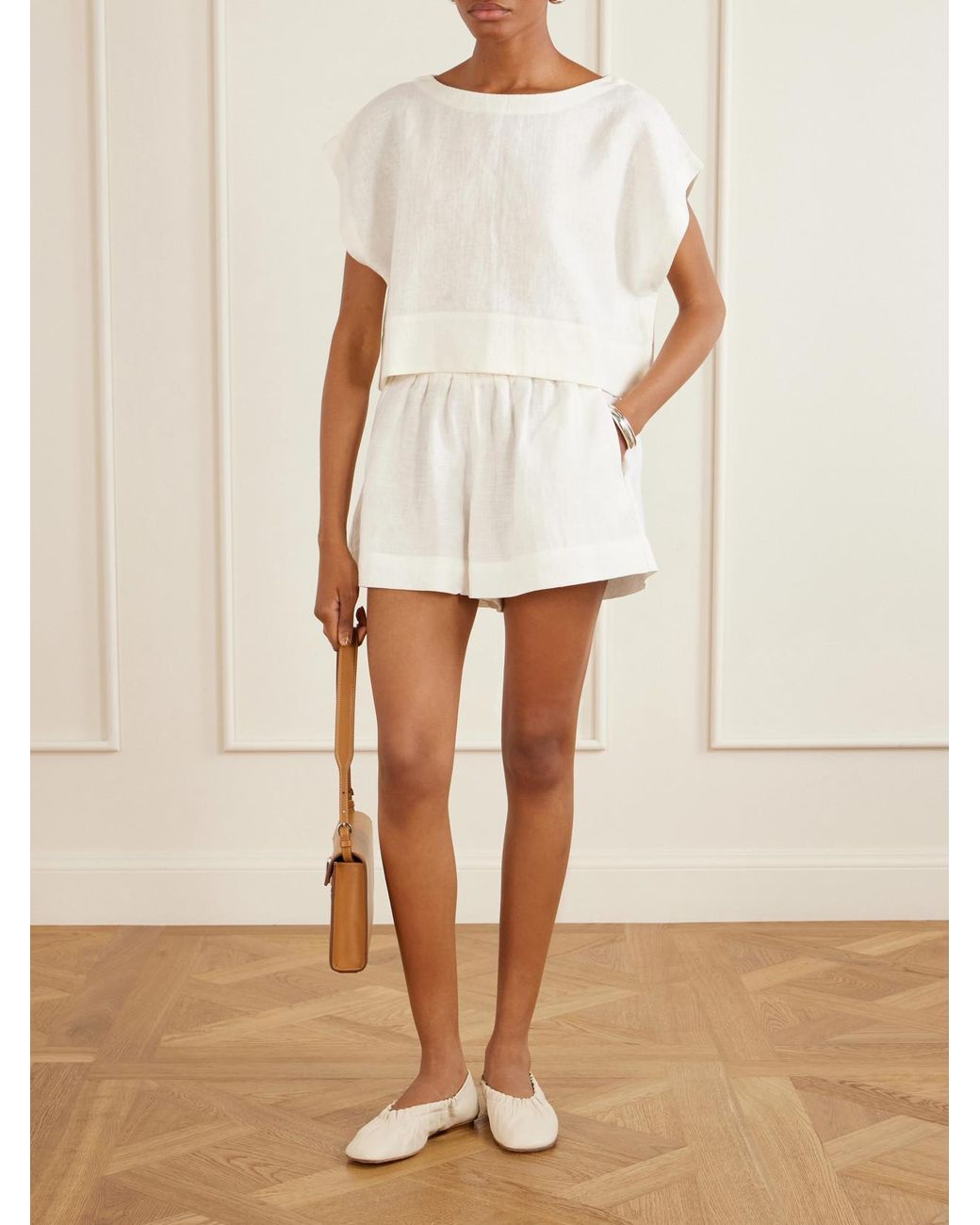 Suzie Kondi White Shkip Linen Shorts