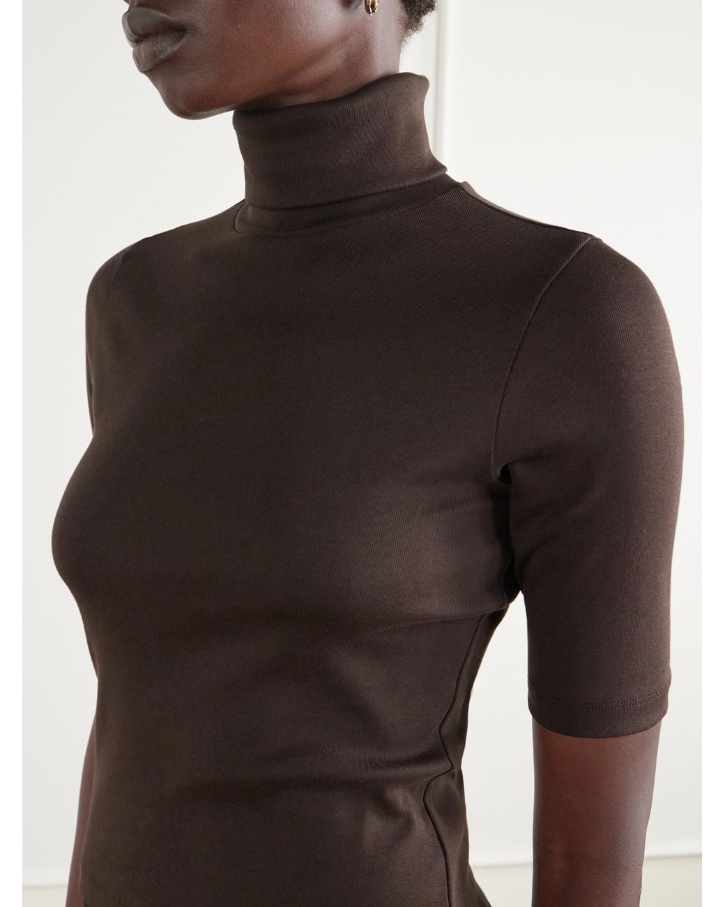 Flore Flore Brown Dinah Ribbed Organic Cotton-Jersey Turtleneck Top