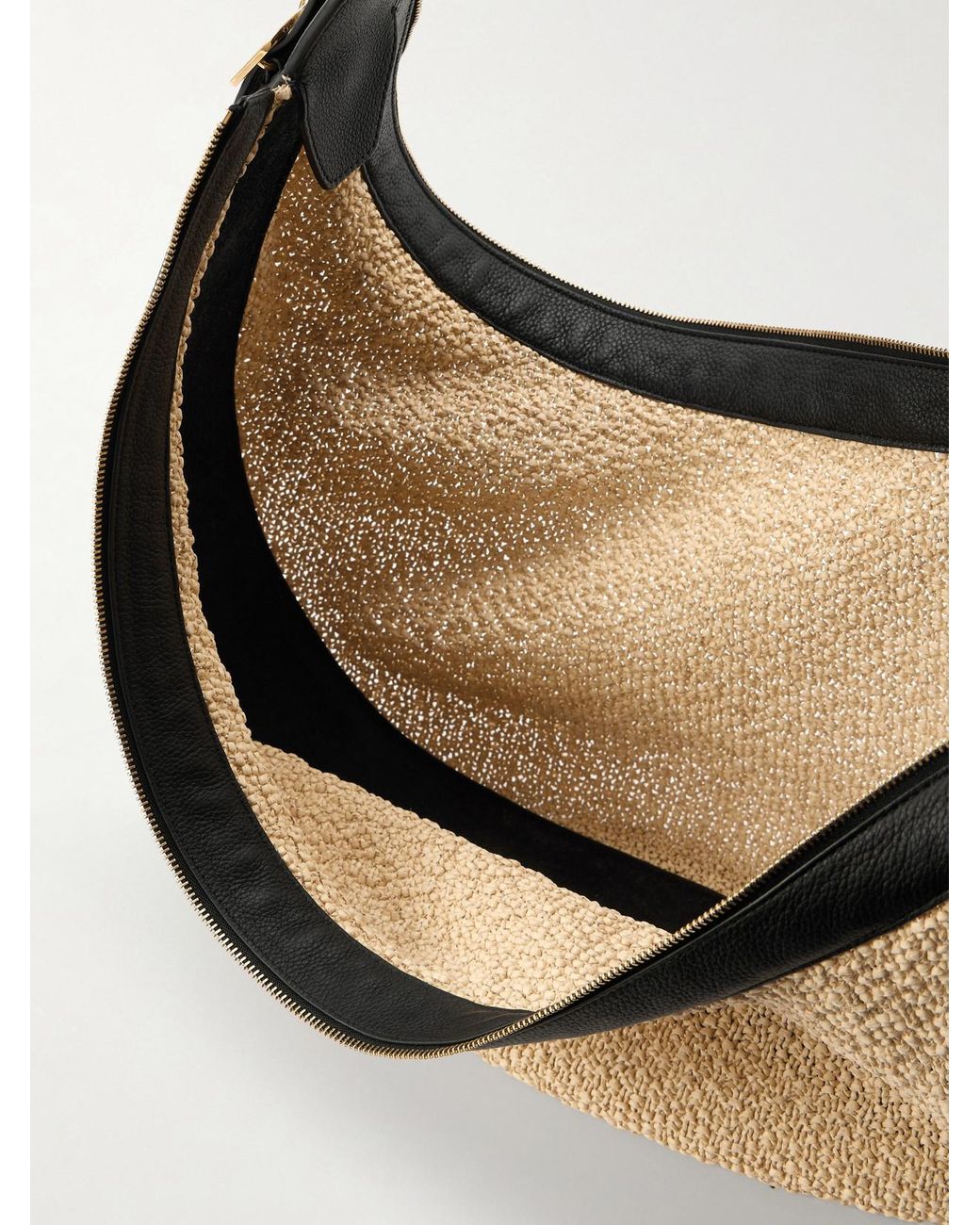 Khaite Natural Augustina Leather-Trimmed Raffia Shoulder Bag