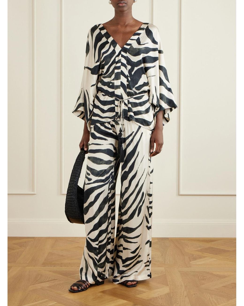 ANDRES OTALORA White Tamu Mia Printed Satin Wide-Leg Pants