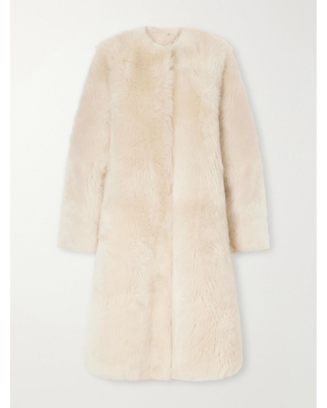 Almala Natural Gemma Collarless Paneled Shearling Coat