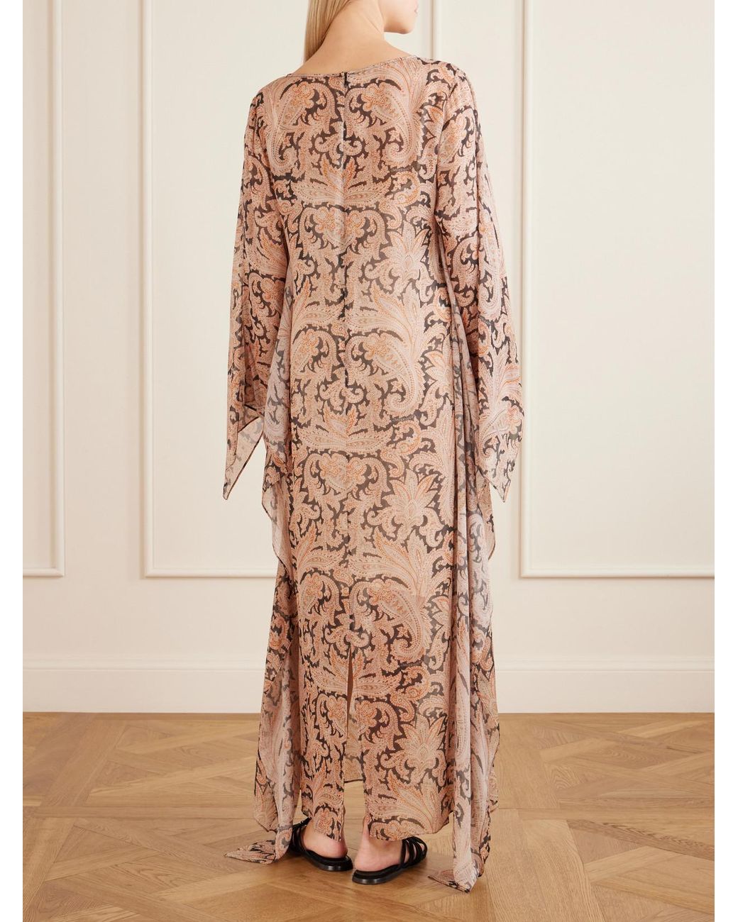 Zimmermann Natural Valiant Cape-Effect Printed Chiffon Maxi Dress