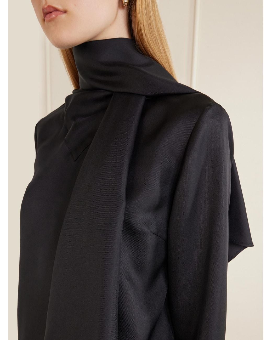 Loulou de Saison Blue Gala Scarf-Detail Silk-Twill Blouse
