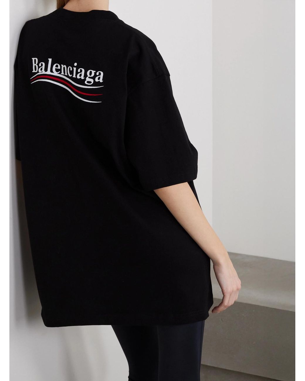Balenciaga Black Oversized Embroidered Cotton-Jersey T-Shirt