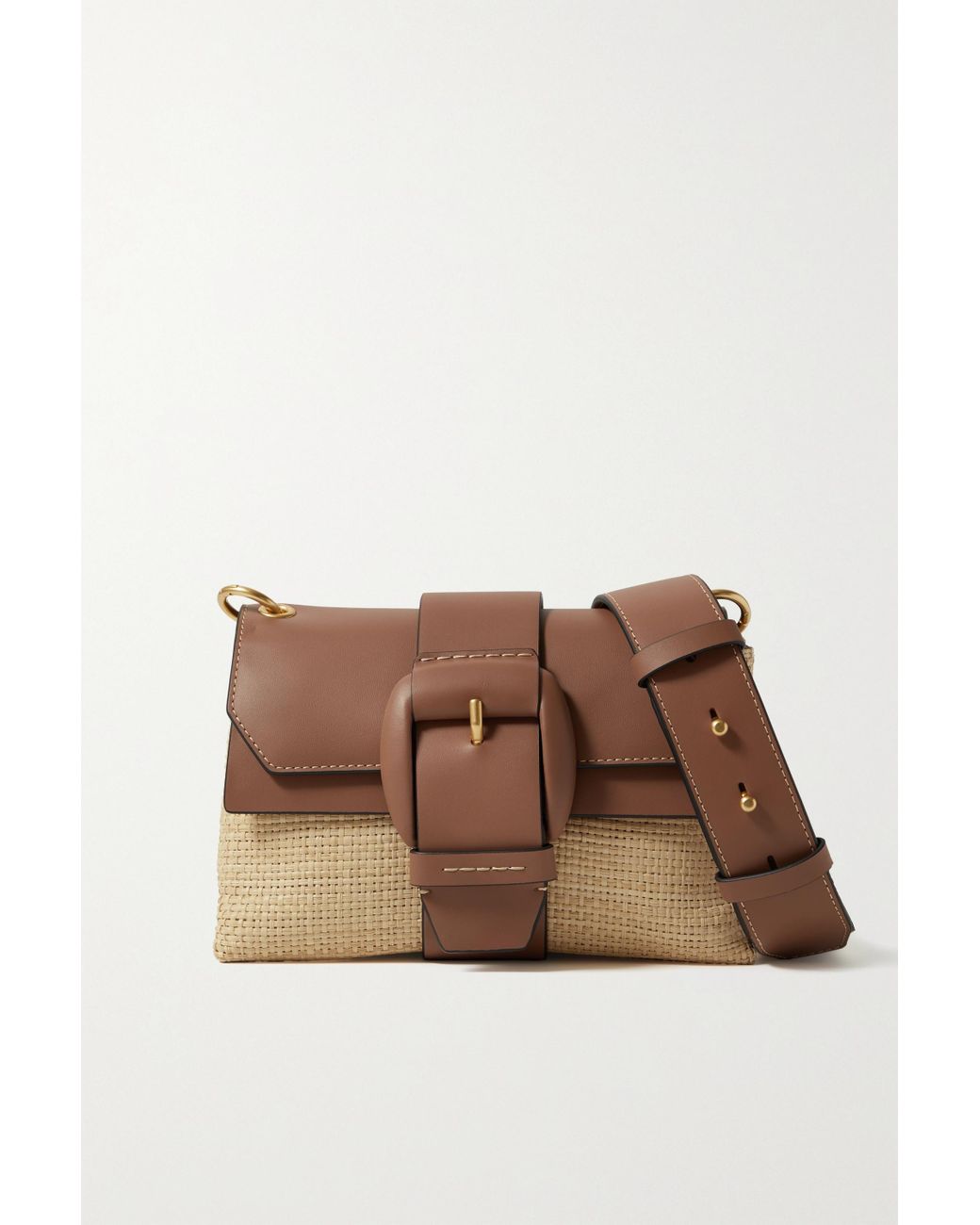 Oroton Frida Mini Leathertrimmed Raffia Shoulder Bag in Brown Lyst