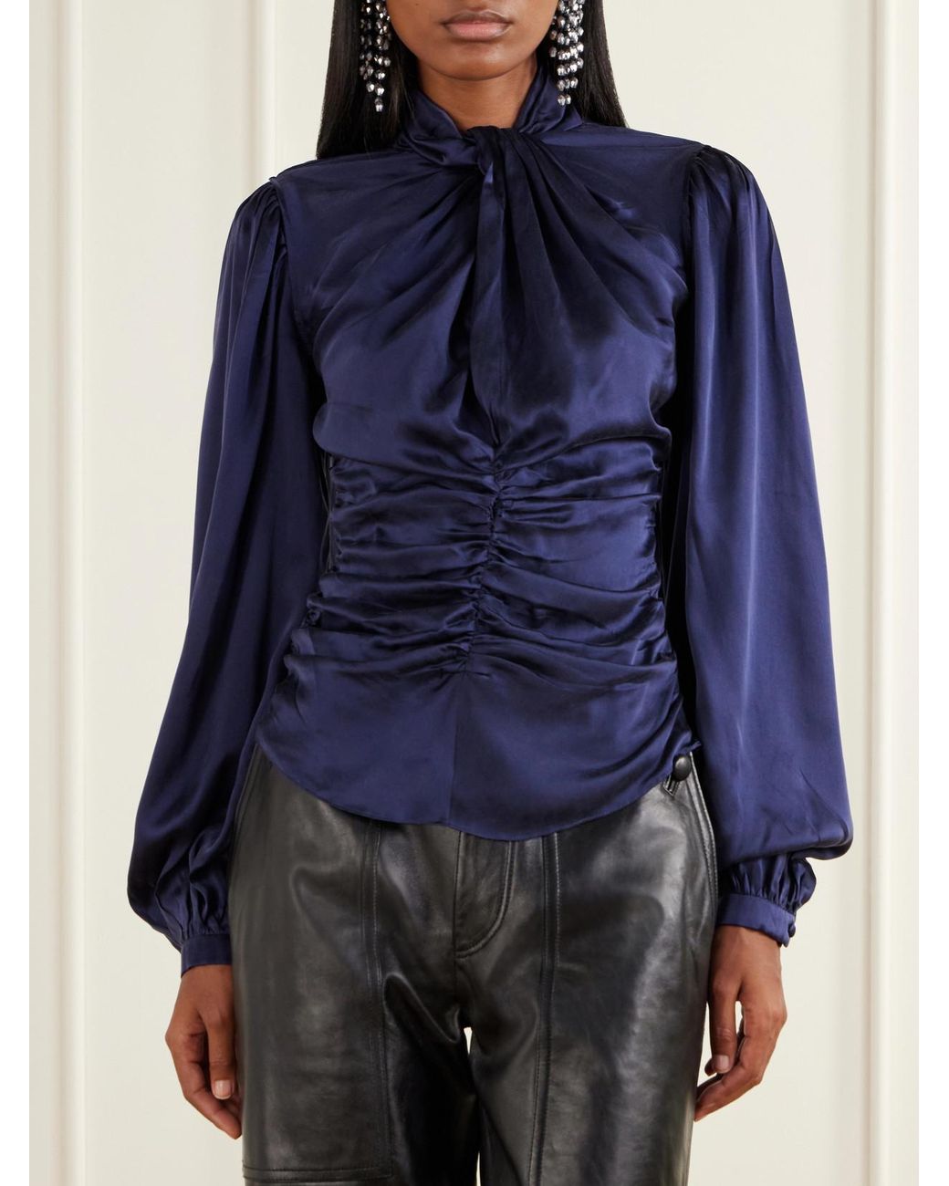 Isabel Marant Blue Depsona Ruched Silk-Satin Blouse