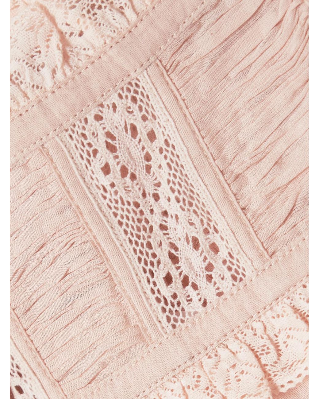 Doen Pink Fidella Cropped Lace-Trimmed Organic Cotton-Voile Top