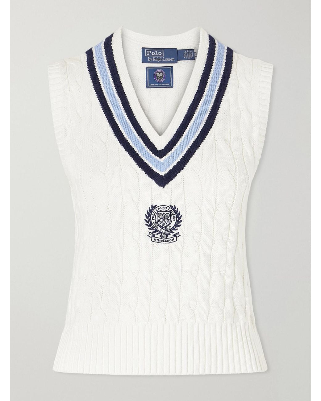Polo Ralph Lauren Blue Wimbledon Logo-Embroidered Cable-Knit Cotton Vest
