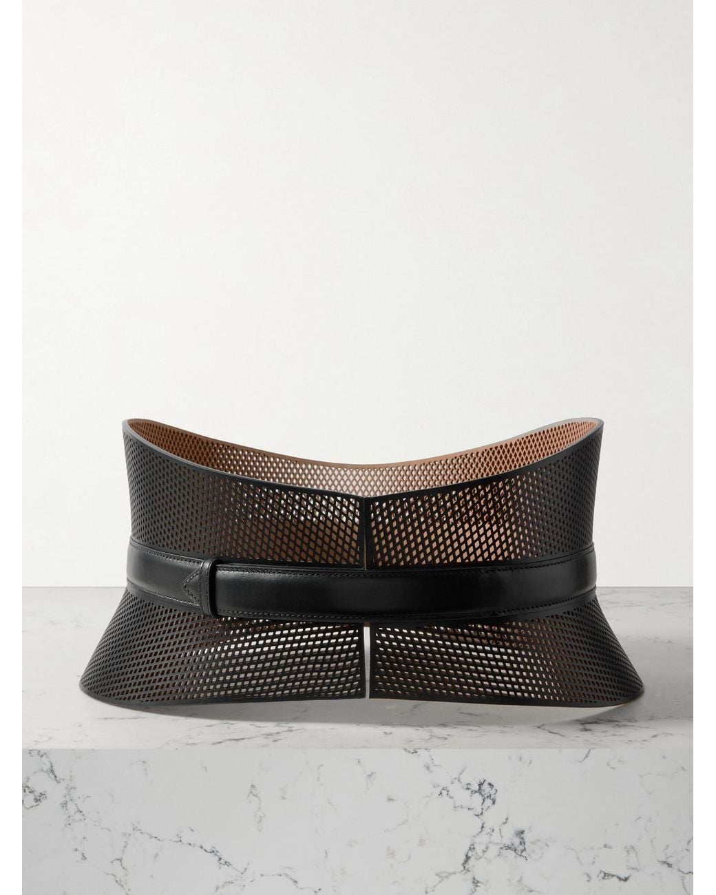 Alaïa Gray Neo Bustier Laser-Cut Leather Belt